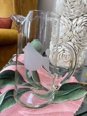Vintage Glass Martini Pitcher with Frosted Poodle Design